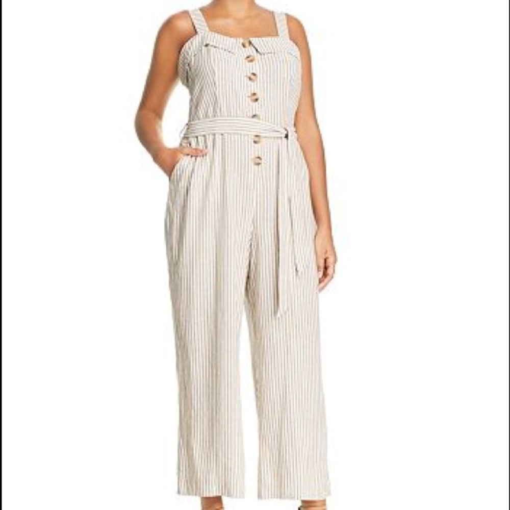 Vince Camuto Striped Button-Front Jumpsuit